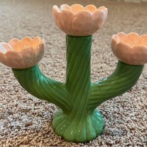 Threshold cactus Flower Triple Candle Holder - Green Stem with Pink Blossoms